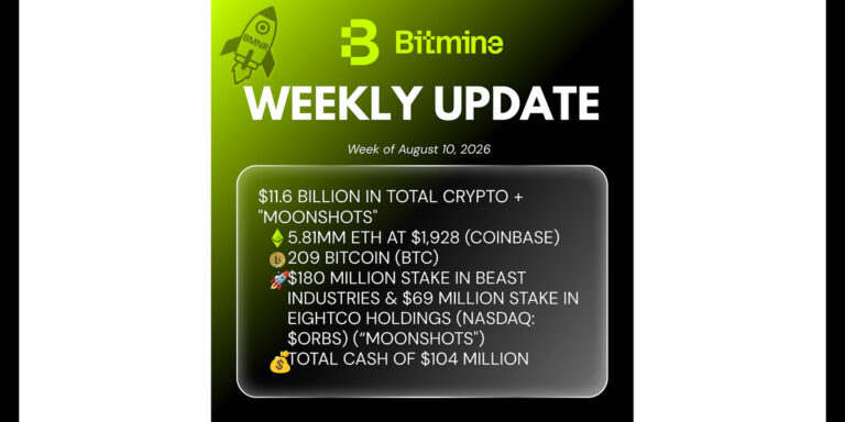 Bitmine Immersion Technologies (BMNR) Announces ETH Holdings Reach 5.81 Million Tokens, and Total Crypto and Total Cash Holdings of $11.6 Billion