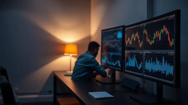 Cryptocurrency network operations desk with chain-activity and liquidity depth charts on monitors after hours