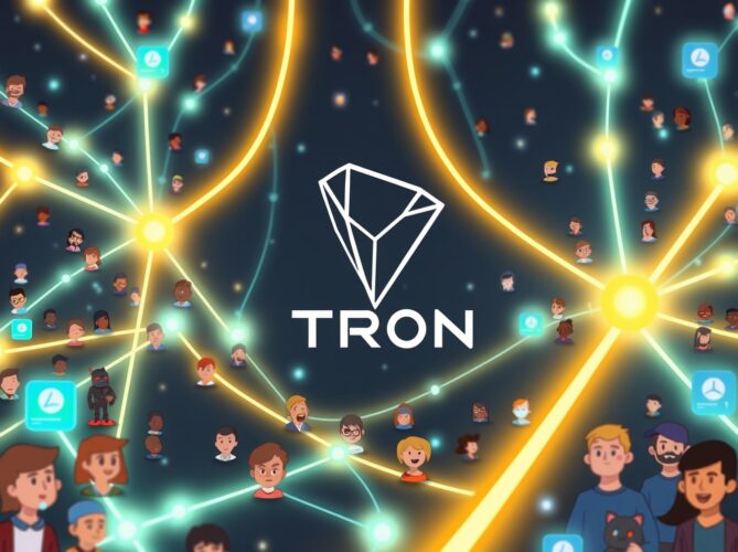 A vibrant illustration symbolizing the rapid expansion of the Tron network, highlighting its achievement of 334 million accounts.